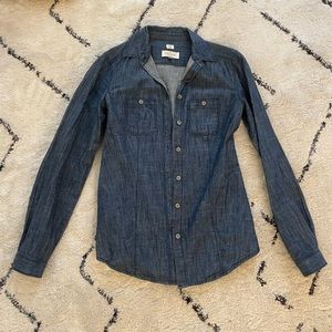 Ann Taylor LOFT chambray button down blouse denim Petite XXS